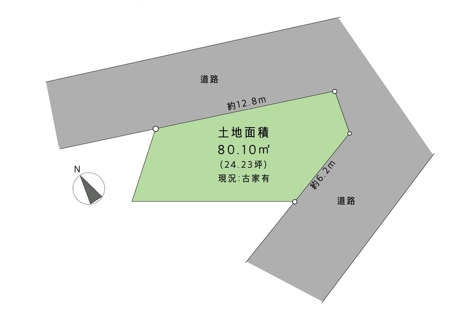 メイン画像：自由設計で建築できる24坪の角地【売土地】